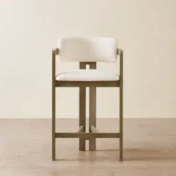 Desmond Chantilly White Fabric Counter Stool - Medium Brown Ash Legs