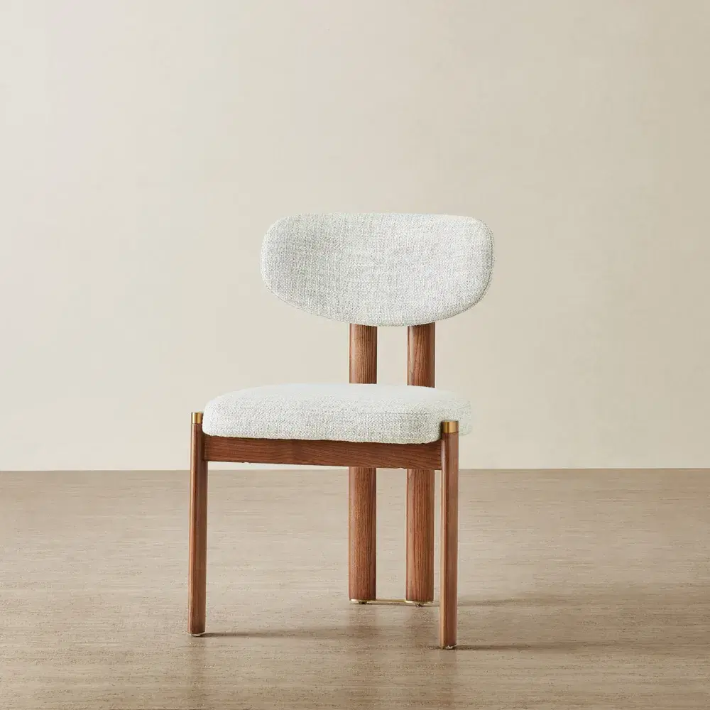 Portobello II Murmur White Fabric Dining Chair - Toffee Brown Ash Legs