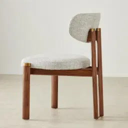 Portobello II Murmur White Fabric Dining Chair - Toffee Brown Ash Legs