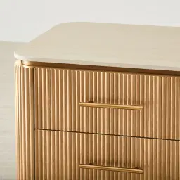 San Pierre Light Brown Ash Veneer Bedside Table with Travertine Finish Sintered Stone Top