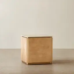 San Pierre Light Brown Ash Veneer Bedside Table with Travertine Finish Sintered Stone Top