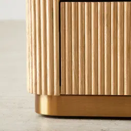 San Pierre Light Brown Ash Veneer Bedside Table with Travertine Finish Sintered Stone Top