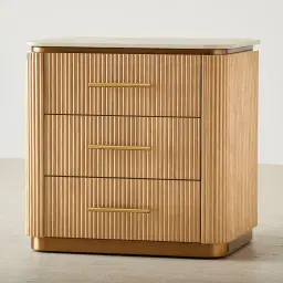 San Pierre Light Brown Ash Veneer Bedside Table with Travertine Finish Sintered Stone Top