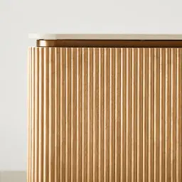 San Pierre Light Brown Ash Veneer Bedside Table with Travertine Finish Sintered Stone Top