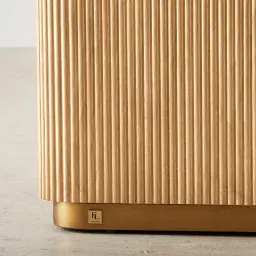 San Pierre Light Brown Ash Veneer Bedside Table with Travertine Finish Sintered Stone Top