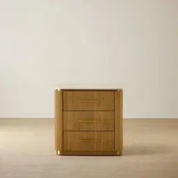 San Pierre Light Brown Ash Veneer Bedside Table with Travertine Finish Sintered Stone Top