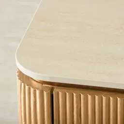 San Pierre Light Brown Ash Veneer Bedside Table with Travertine Finish Sintered Stone Top