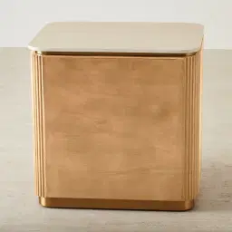 San Pierre Light Brown Ash Veneer Bedside Table with Travertine Finish Sintered Stone Top