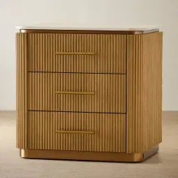 San Pierre Light Brown Ash Veneer Bedside Table with Travertine Finish Sintered Stone Top