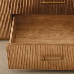 San Pierre Light Brown Ash Veneer Dresser with Travertine Finish Sintered Stone Top