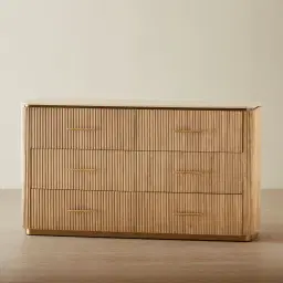 San Pierre Light Brown Ash Veneer Dresser with Travertine Finish Sintered Stone Top