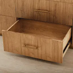 San Pierre Light Brown Ash Veneer Dresser with Travertine Finish Sintered Stone Top