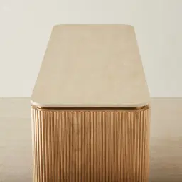 San Pierre Light Brown Ash Veneer Dresser with Travertine Finish Sintered Stone Top