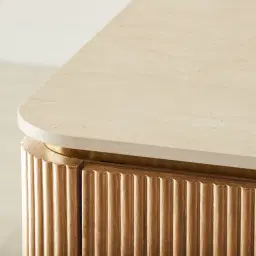 San Pierre Light Brown Ash Veneer Dresser with Travertine Finish Sintered Stone Top