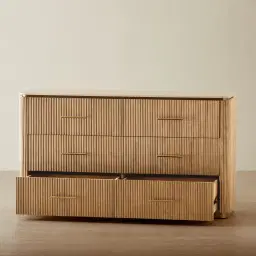 San Pierre Light Brown Ash Veneer Dresser with Travertine Finish Sintered Stone Top