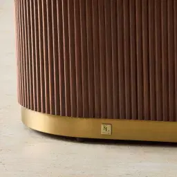 San Pierre Walnut Veneer Curved Rectangular Coffee Table with Travertine Finish Sintered Stone Top