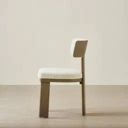 Isadora Isabelline White Fabric Dining Chair - Medium Brown Solid Wooden Legs