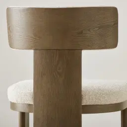 Isadora Isabelline White Fabric Dining Chair - Medium Brown Solid Wooden Legs