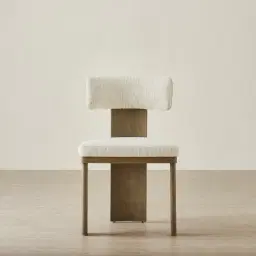 Isadora Isabelline White Fabric Dining Chair - Medium Brown Solid Wooden Legs