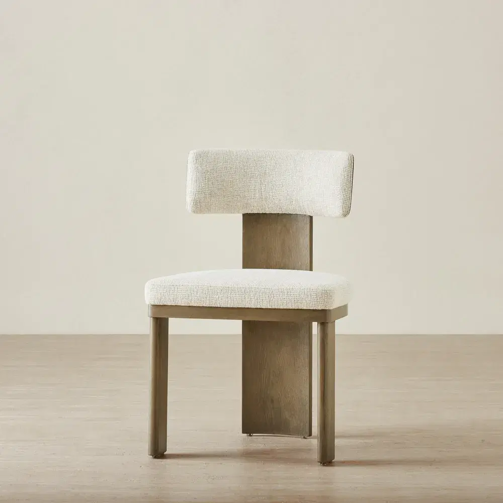 Isadora Isabelline White Fabric Dining Chair - Medium Brown Solid Wooden Legs