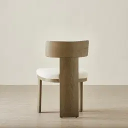 Isadora Isabelline White Fabric Dining Chair - Medium Brown Solid Wooden Legs