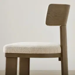 Isadora Isabelline White Fabric Dining Chair - Medium Brown Solid Wooden Legs