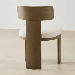 Isadora Warm Ivory Fabric Dining Chair - Medium Brown Solid Wooden Legs