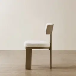 Isadora Warm Ivory Fabric Dining Chair - Medium Brown Solid Wooden Legs