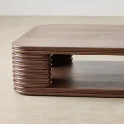 Ophelia Smoky Walnut Veneer Curved Coffee Table - 140x80cm