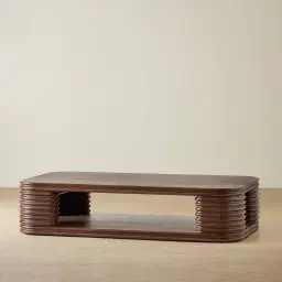 Ophelia Smoky Walnut Veneer Curved Coffee Table - 140x80cm