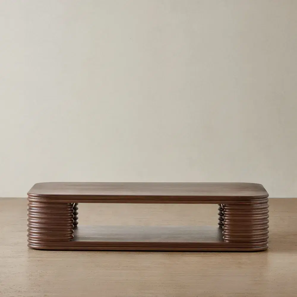 Ophelia Smoky Walnut Veneer Curved Coffee Table - 140x80cm