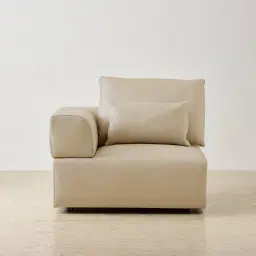 Riviera Almond Cream Leather Sofa - Left Seat