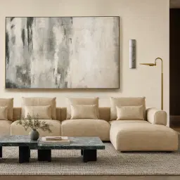 Riviera Almond Cream Leather Sofa - Rectangular Ottoman