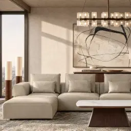 Riviera Milk Coffee Leather Sofa - Left Seat