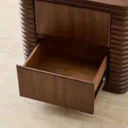 Ophelia Smoky Walnut Veneer Curved Bedside Table