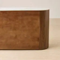 Sir Lionell Gliding White Sintered Stone Dresser - Walnut Brown Wooden Leg