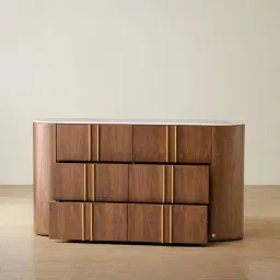 Sir Lionell Gliding White Sintered Stone Dresser - Walnut Brown Wooden Leg