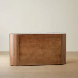 Sir Lionell Gliding White Sintered Stone Dresser - Walnut Brown Wooden Leg