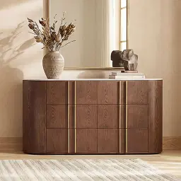Sir Lionell Gliding White Sintered Stone Dresser - Walnut Brown Wooden Leg