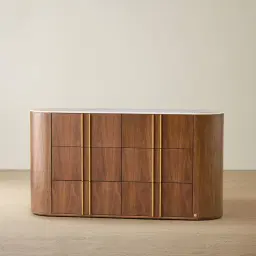 Sir Lionell Gliding White Sintered Stone Dresser - Walnut Brown Wooden Leg