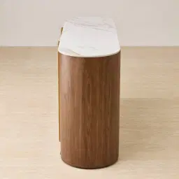 Sir Lionell Gliding White Sintered Stone Dresser - Walnut Brown Wooden Leg