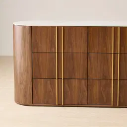 Sir Lionell Gliding White Sintered Stone Dresser - Walnut Brown Wooden Leg