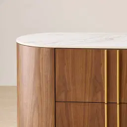 Sir Lionell Gliding White Sintered Stone Dresser - Walnut Brown Wooden Leg