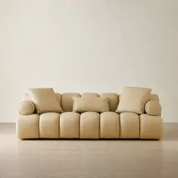 Elva Camel Tan Nubuck Leather 3-Seater Sofa