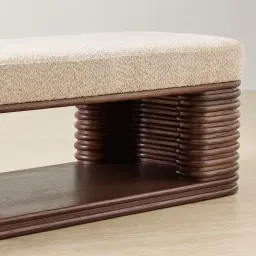 Ophelia Mid Beige Fabric Ottoman - Smoky Walnut