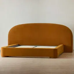 Estelle Velvet Mustard Velveteen Fabric Queen Bed