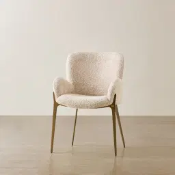 Milana Mid Beige Woven Fabric Dining Chair - Brushed Bronze Legs