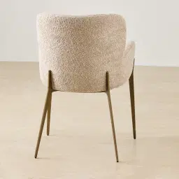 Milana Mid Beige Woven Fabric Dining Chair - Brushed Bronze Legs