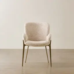 Milana Mid Beige Woven Fabric Dining Chair - Brushed Bronze Legs