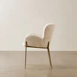 Milana Mid Beige Woven Fabric Dining Chair - Brushed Bronze Legs